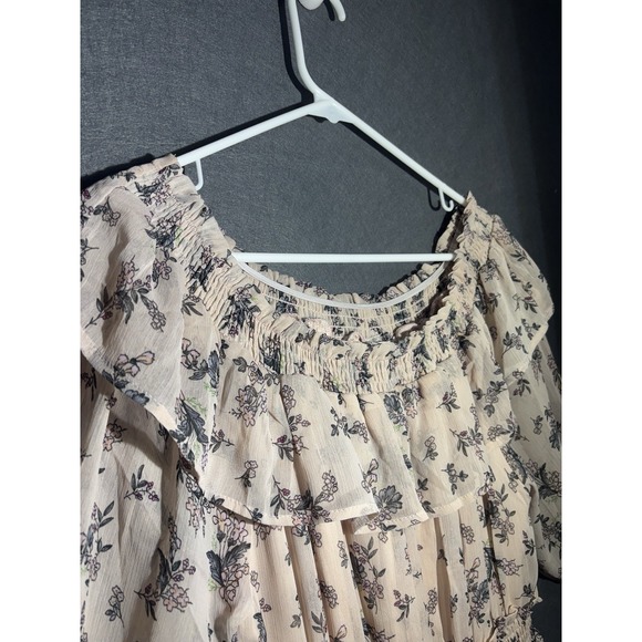 Hayden Los Angeles Dress Womens S Floral Ruffle Off Shoulder Smocked Waist Tired - Picture 3 of 16
